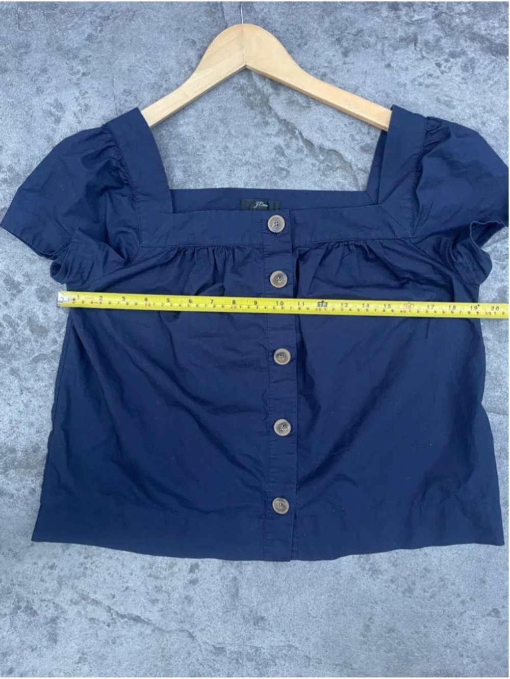 J. Crew Navy Square-Neck Button Puff Sleeve Blouse